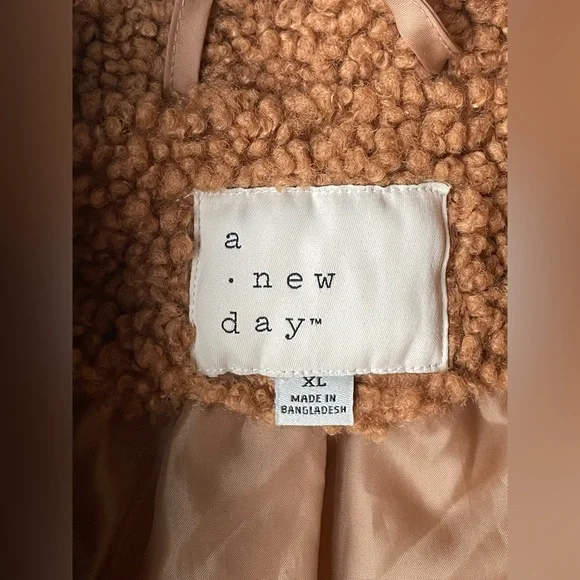 A New Day Teddy Bear Fuzzy Brown Jacket XL NEW Sherpa Parka Christmas Holiday - Picture 6 of 12